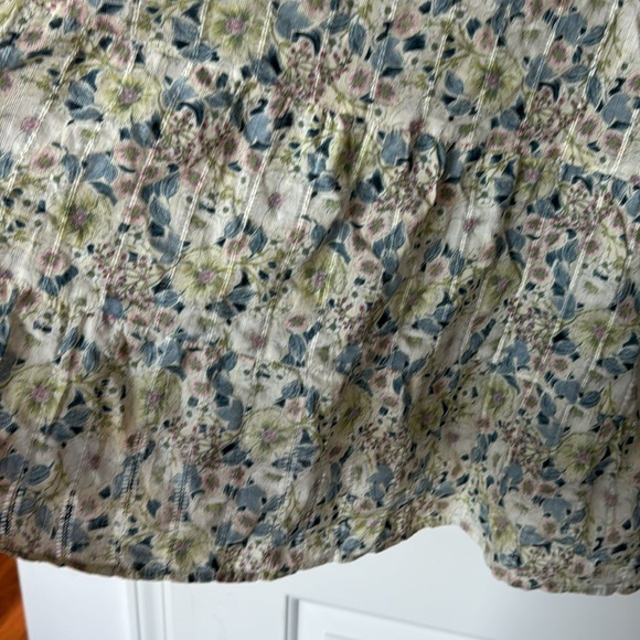 J. Jill Womens Textured Cotton Blouse 3X Cream green Blue Floral 3/4 Sleeve - Picture 5 of 13